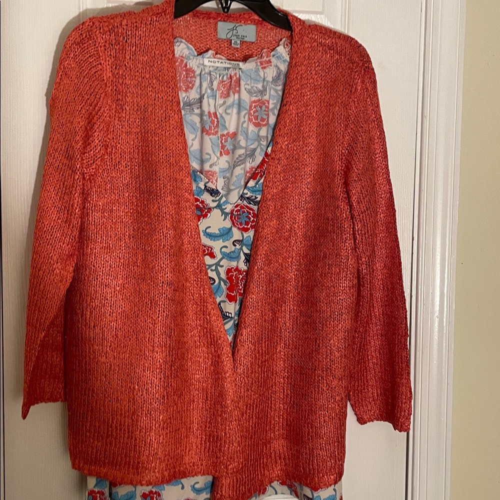 Joan Vass Orange Open Knit Cardigan XL